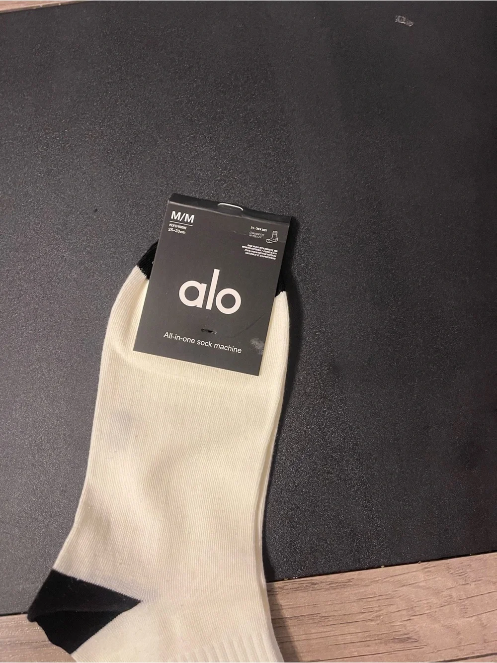 ALO Yoga White Crew Socks with Black Heel and Gray Cuff